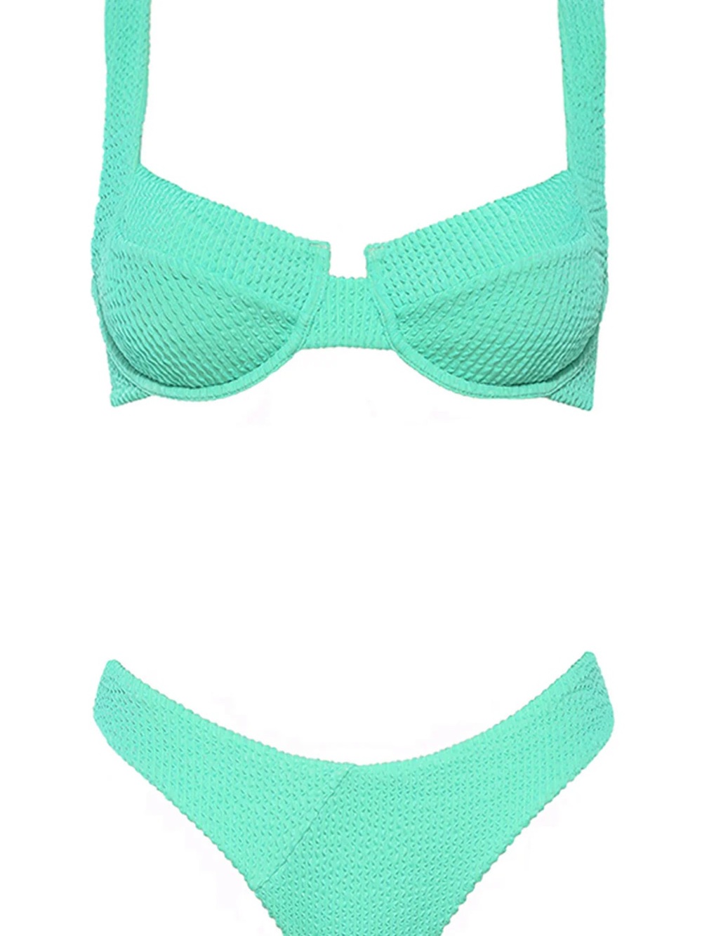 Textured Mint Green Underwire Bikini Set - Women Swim